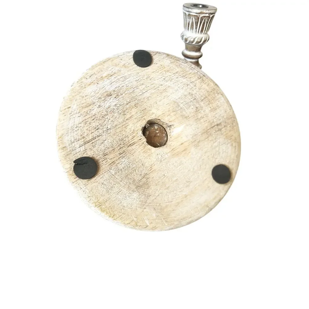 Pier 1 Hand-Carved Wood Candle Holders: Whitewashed Boho Decor